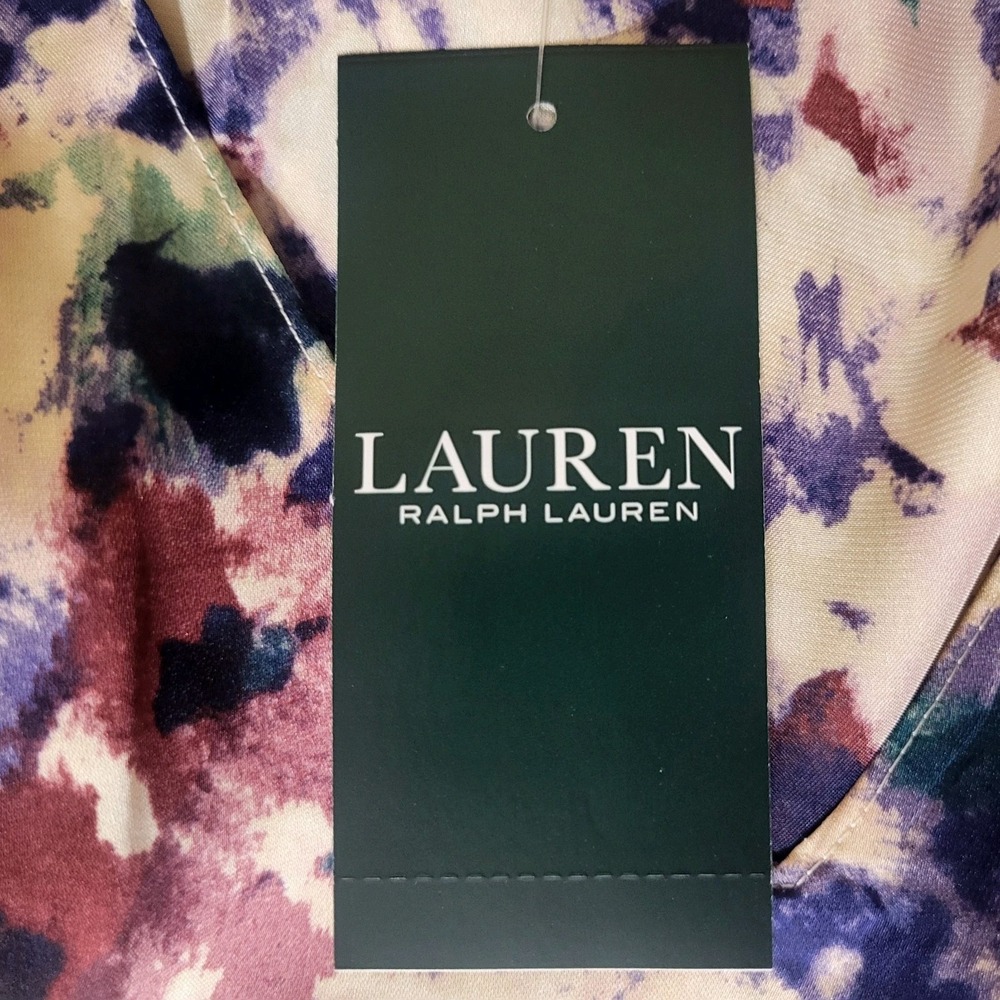 Lauren Ralph Lauren M NWT Asymetrical Ruffle Top Multi Floral Deep-V Silky Poly - Picture 8 of 8
